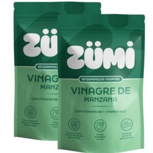 2 x Zümi Gominolas de Vinagre de Manzana con Vitamina B9 & B1 total 120 Veganas Sin Gluten Naturales 600mg por Porción Rico en Ácido Fólico y Vitamina B12